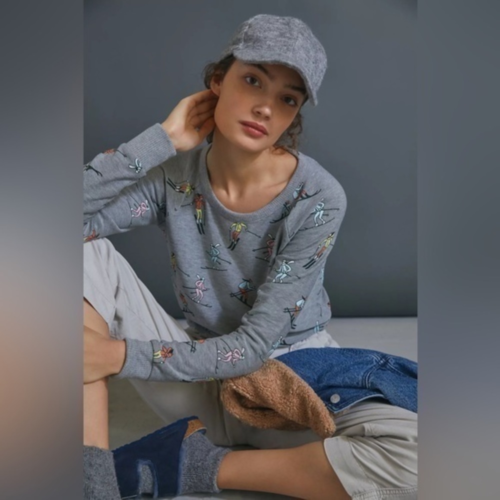 Chaser Anthropologie Gray Ski Dreams Graphic Sweatshirt S